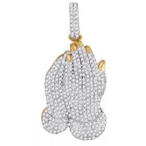 10kt Diamond Praying Hands Charm Pendant 1-1/6 CTW